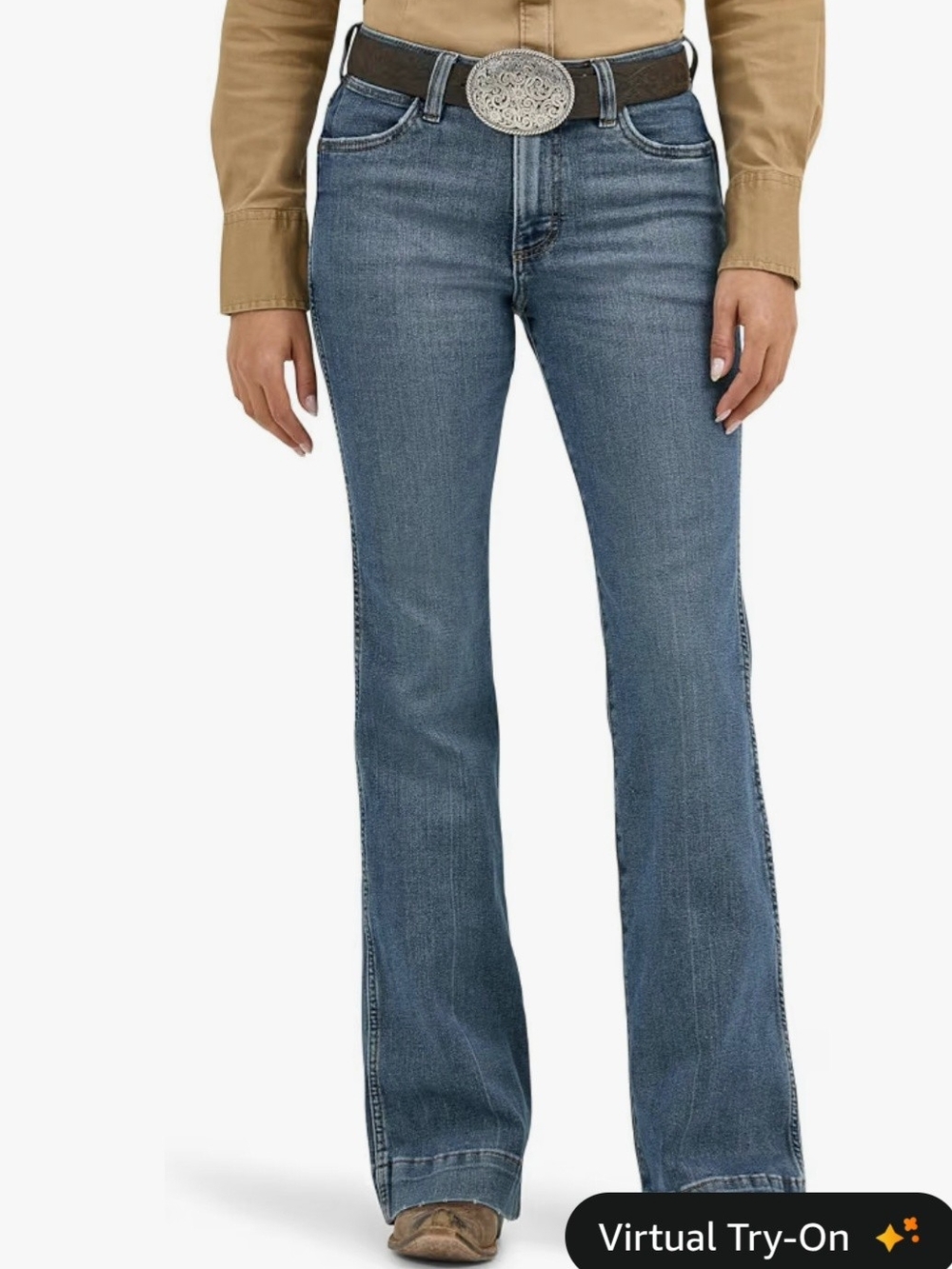 Wrangler Women's Medium Blue Flare Jeans with Western Belt